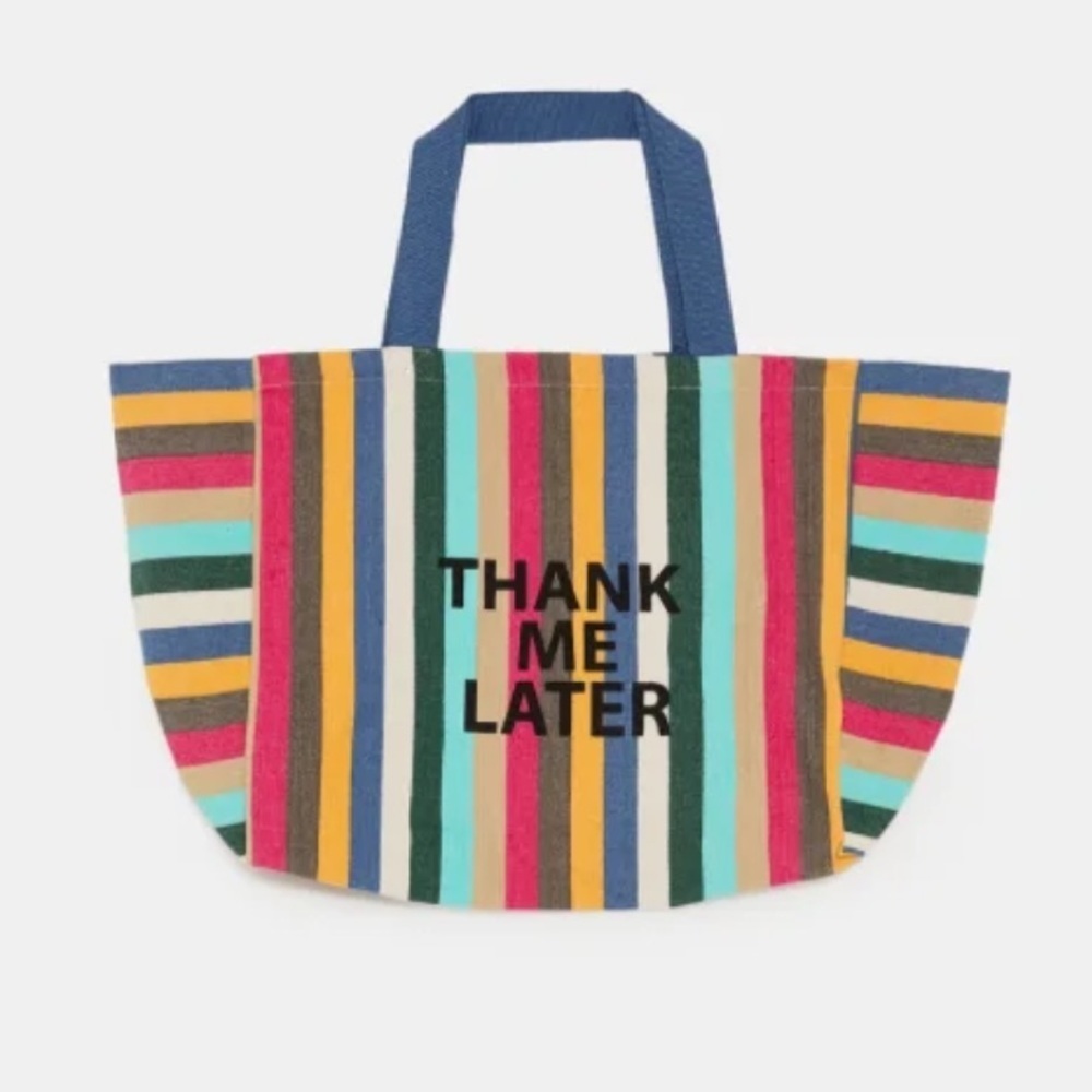 Zara Accessories Multi Color Woven Striped “Thank Me Later” Medium Tote Bag